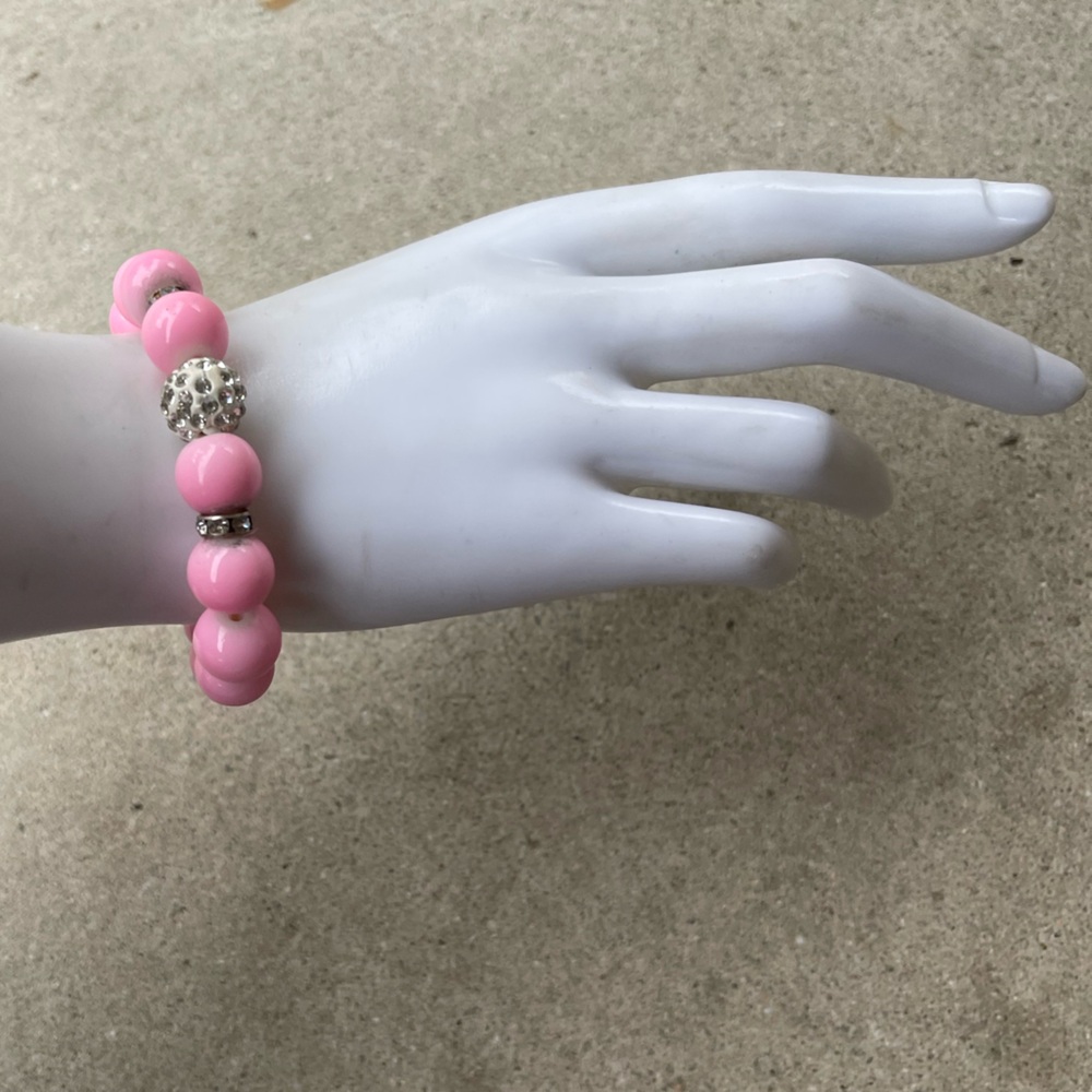 Pink Jade Gemstone Bracelet | Crystal Quartz Beaded Sz 6 - Picture 2 of 9